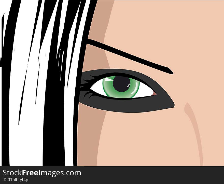 Vector green eye on beautiful face