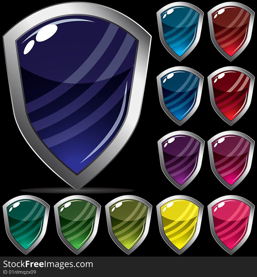 Set of  shields in a silver frame - vector illustration