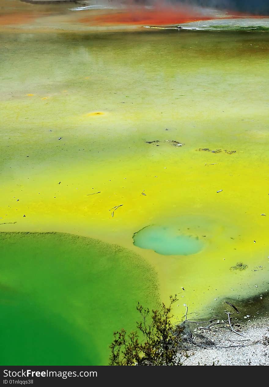 Colorful steaming thermal pools. New Zealand.