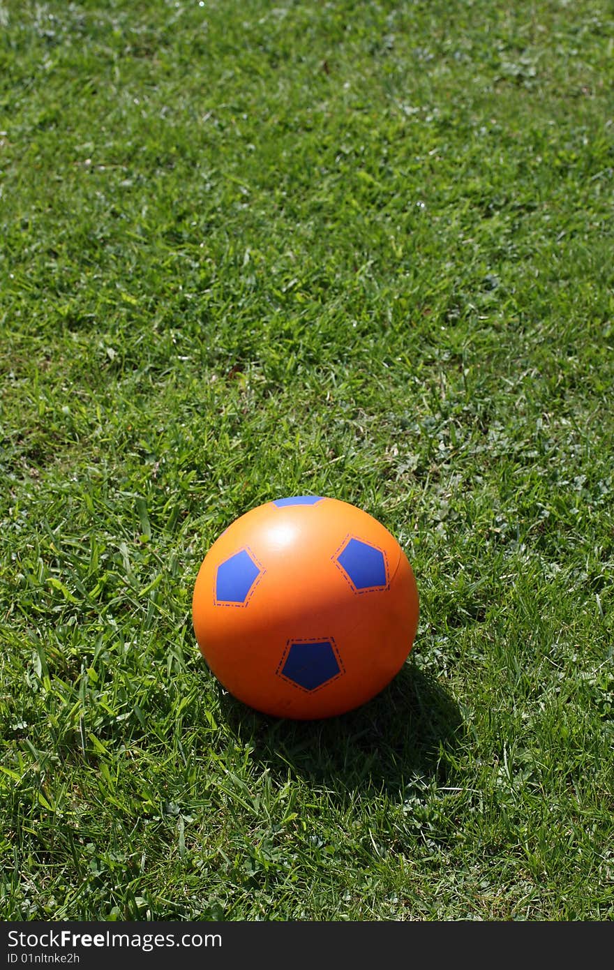 Orange ball lying on the grass. Orange ball lying on the grass.