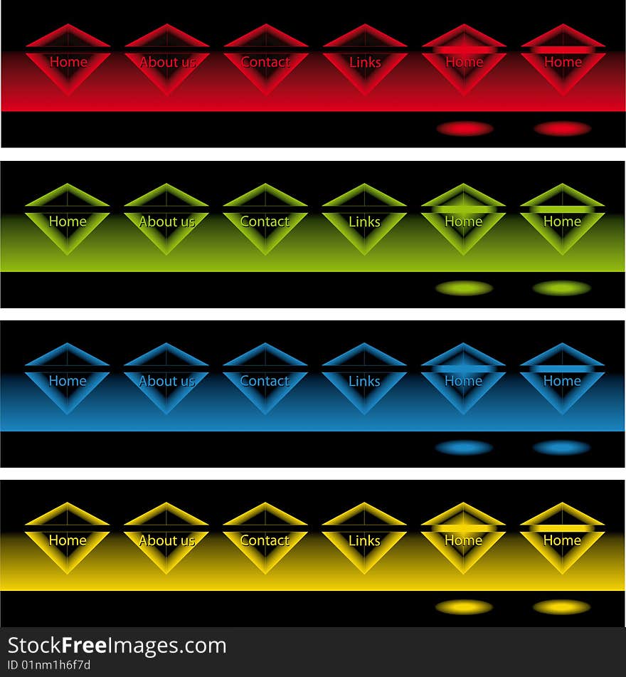 Banners of glowing diamonds buttons in the dark for web use