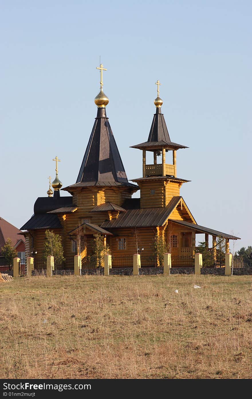 Christian orthodox temple, wooden architecture, Russia. Church of the Archangel Mihail.