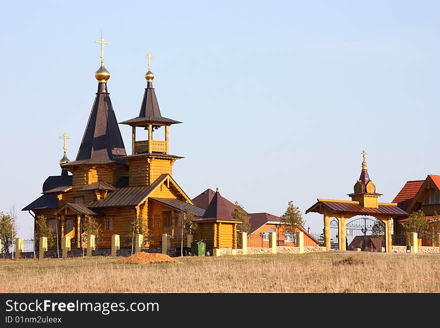 Christian orthodox temple, wooden architecture, Russia. Church of the Archangel Mihail.