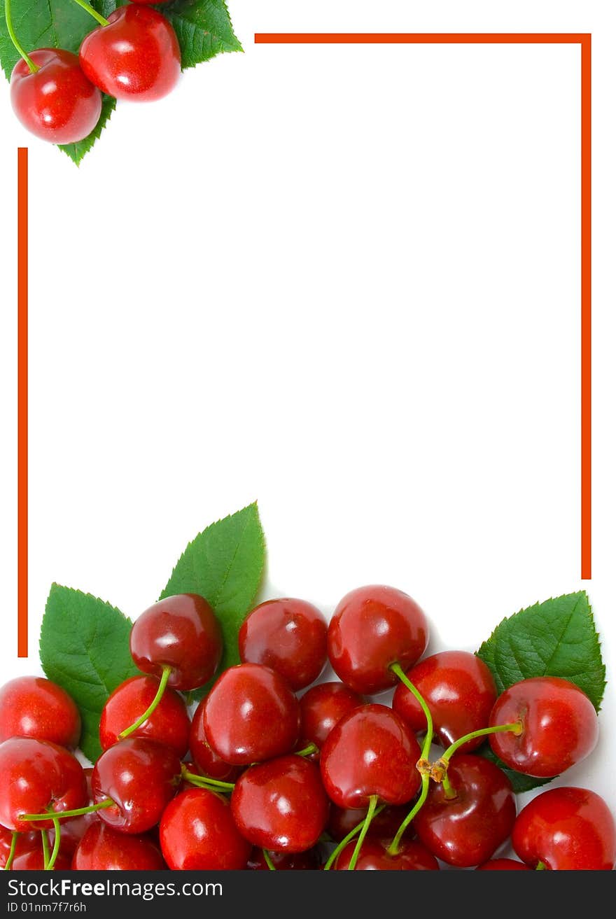 Ripe sweet cherry border over white background with copy space. Ripe sweet cherry border over white background with copy space.