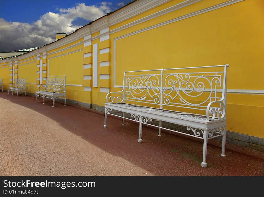 White benches