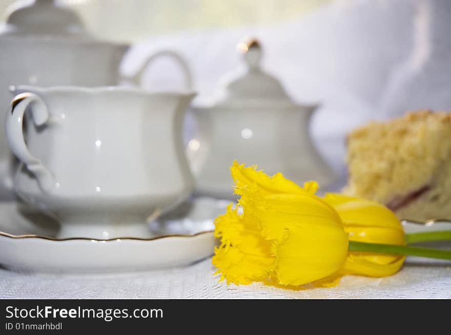 Breakfast with cake and tea