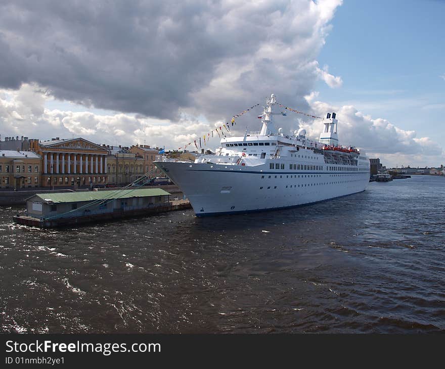 Color photo of the ship is in port. A trip through Europe. Color photo of the ship is in port. A trip through Europe.