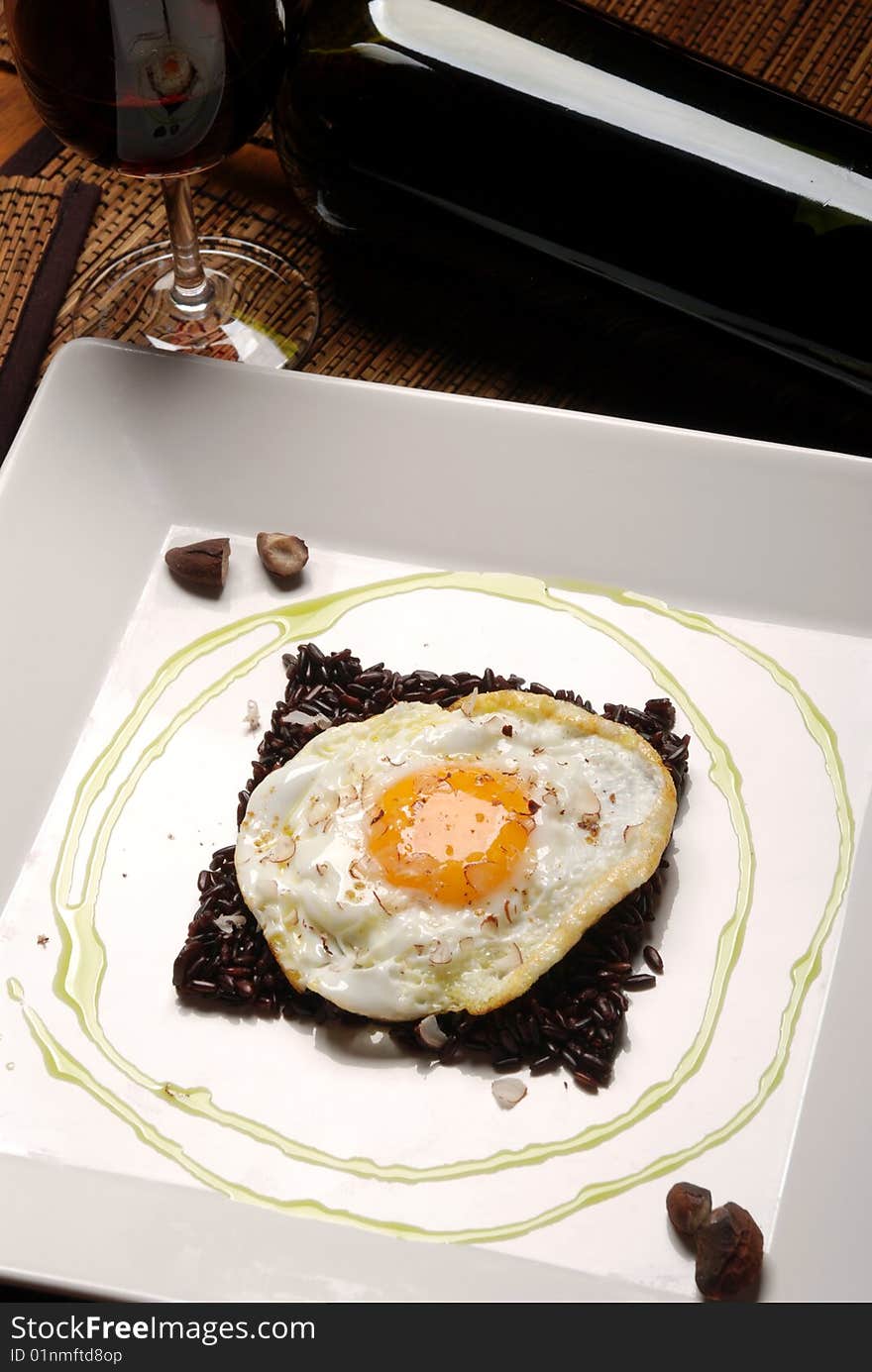 Egg fried rice with black and brown. Egg fried rice with black and brown