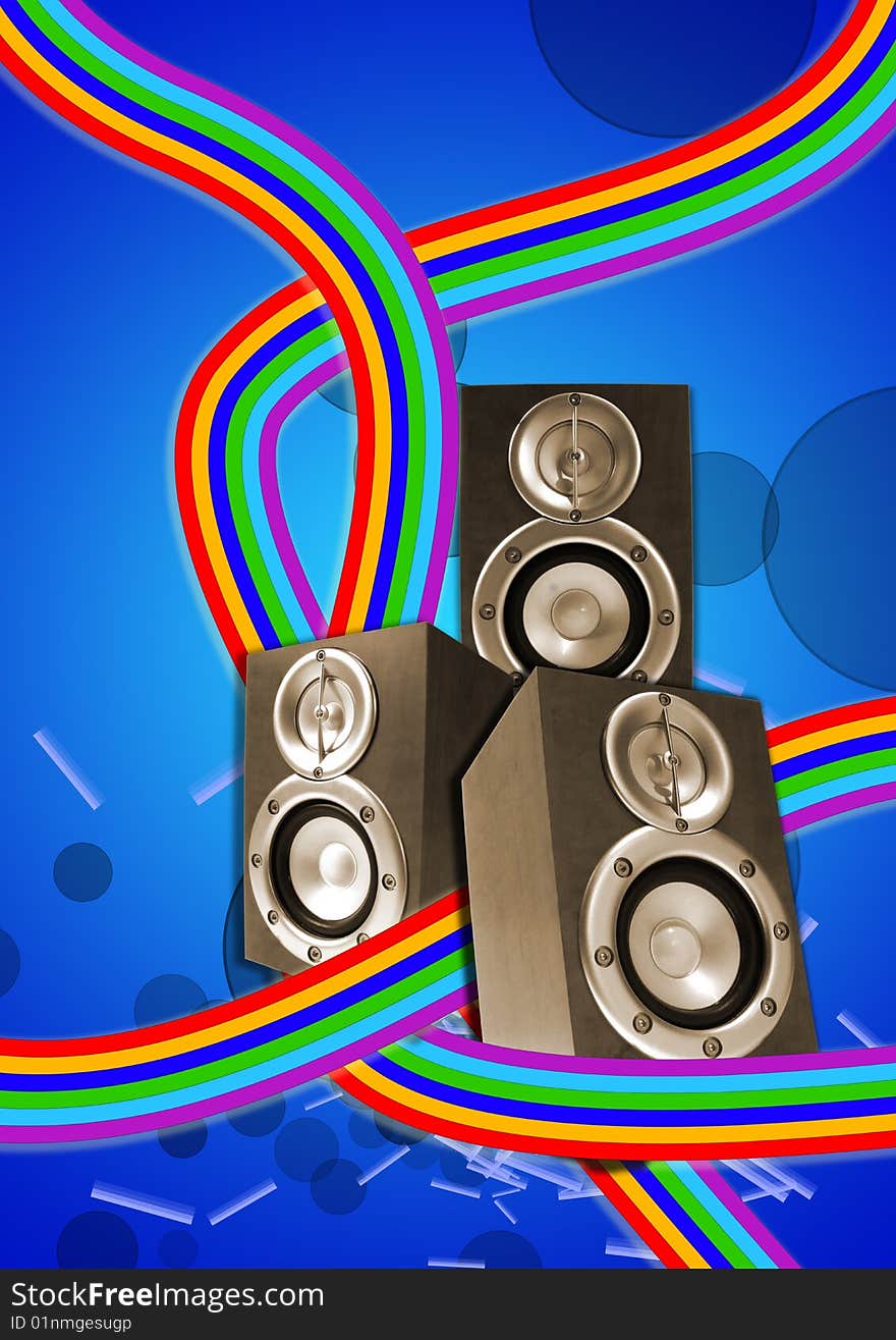 Three loudspeaker with retro flowing lines