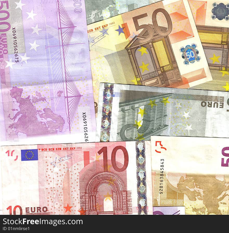 Bunch of euro notes, colorful background