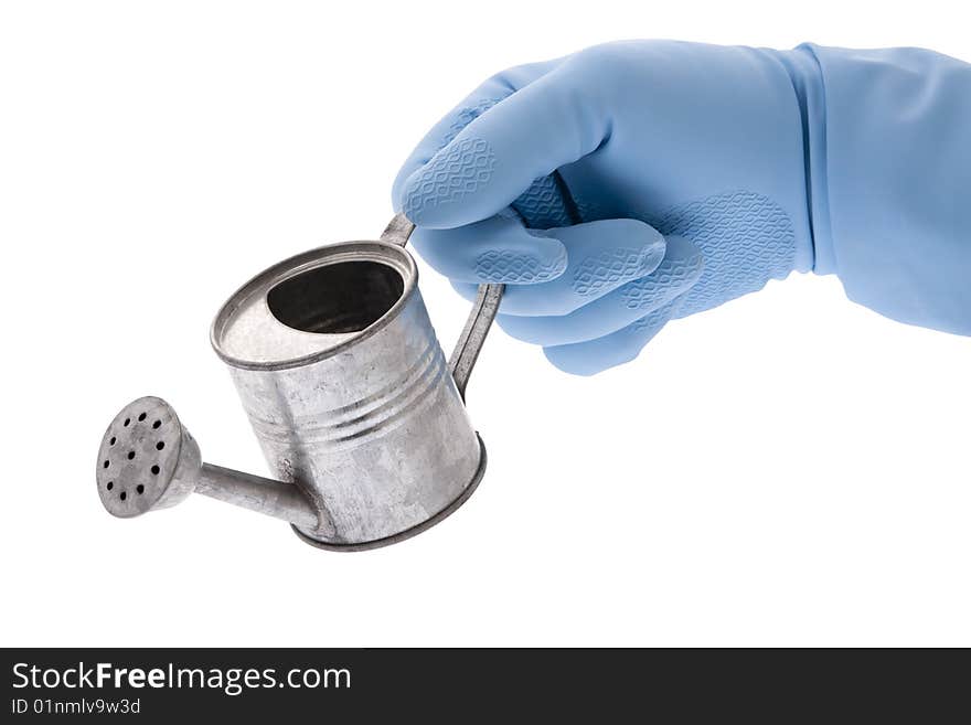 Blue rubber glove with watering can