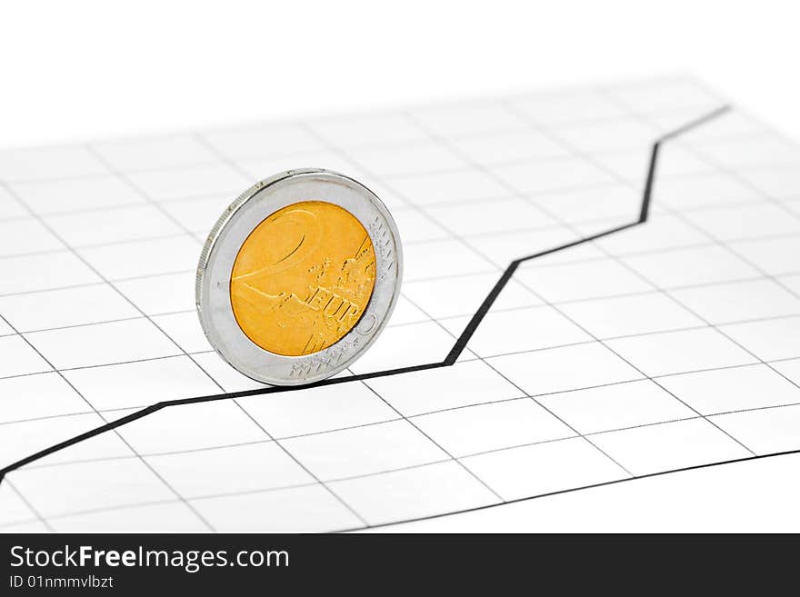 Rolling coin and diagram - abstract business background