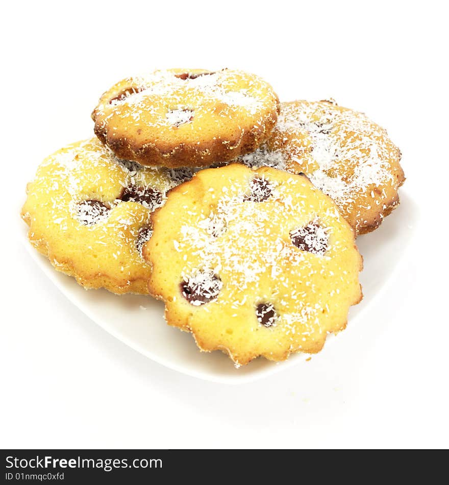 Fresh fruit cakes on white plate. Fresh fruit cakes on white plate