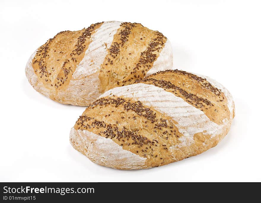 Two loaf of bread isolated on white background with clipping path