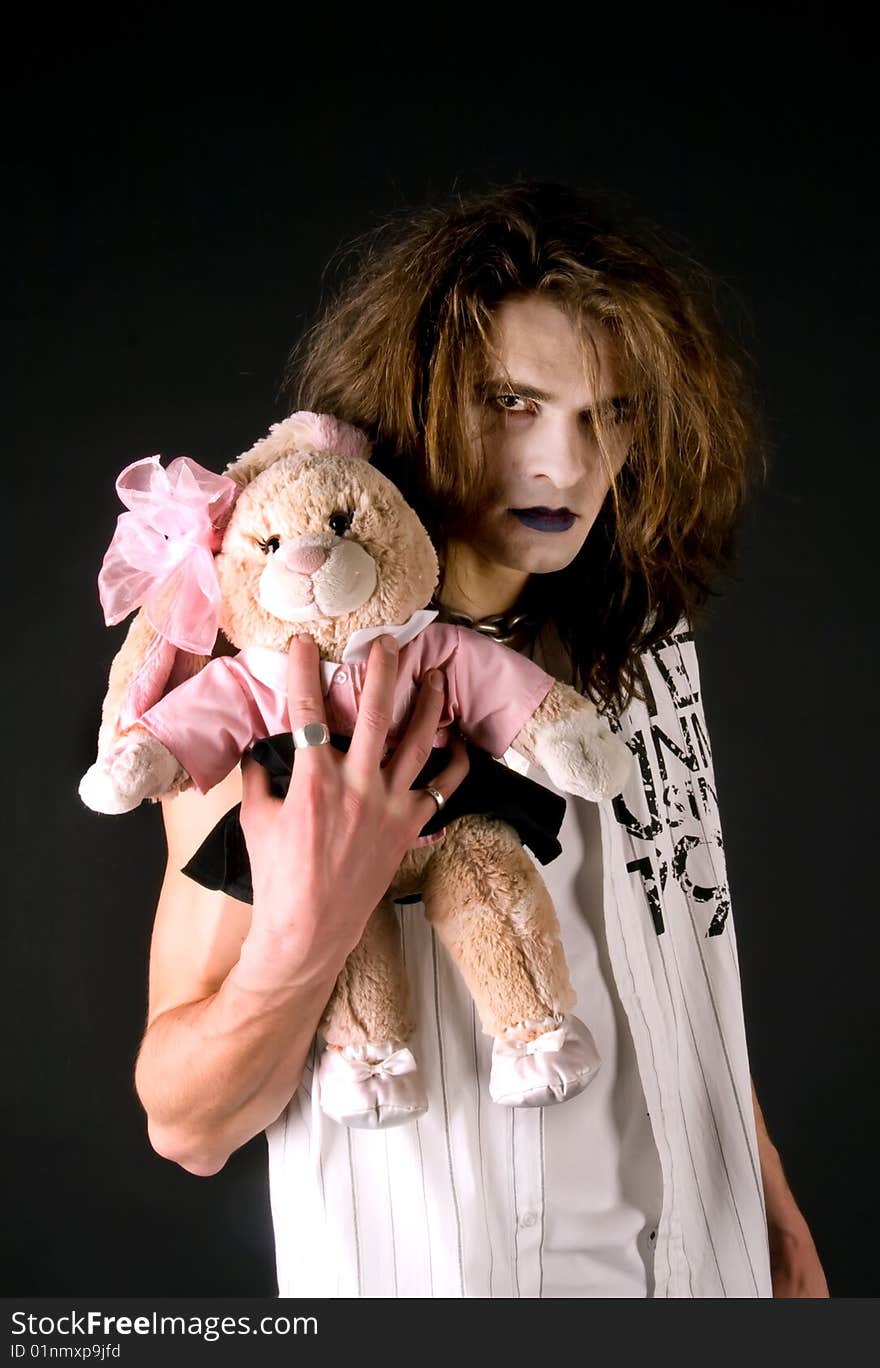 Gothic Boy With A Plush Toy