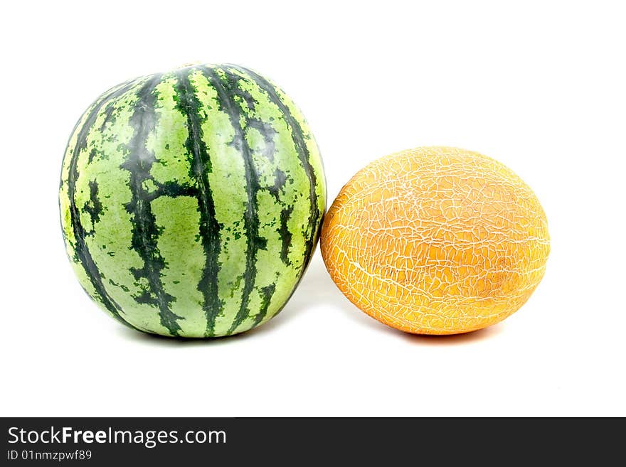 Water-melon and melon isolated on a white background