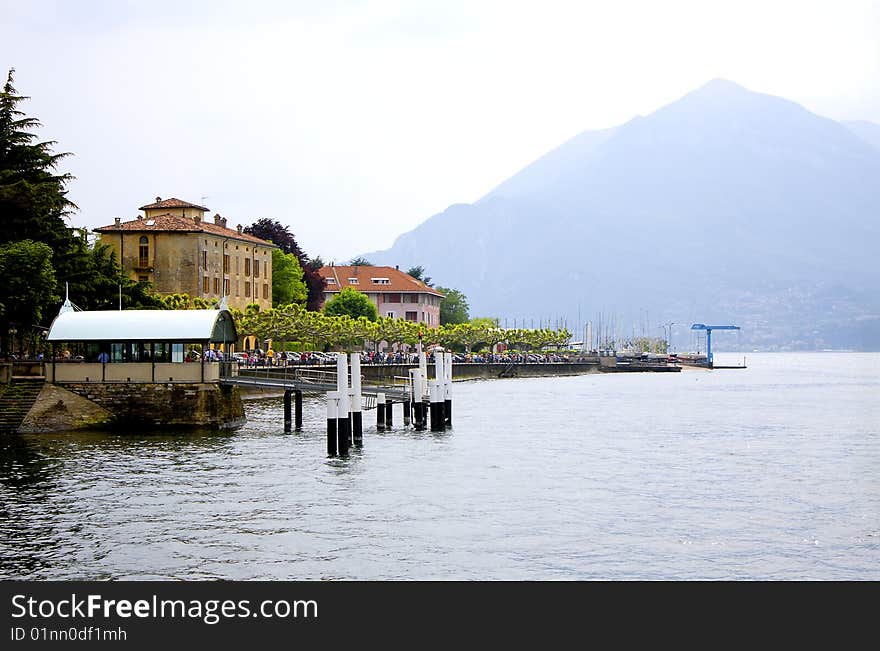 Pier on the lake in a cloudy day