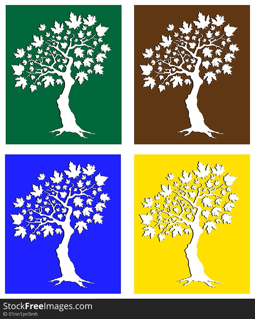 Four colored trees illustration vector