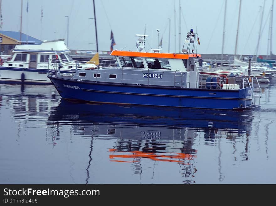 German police boat in the harbour of stralsund