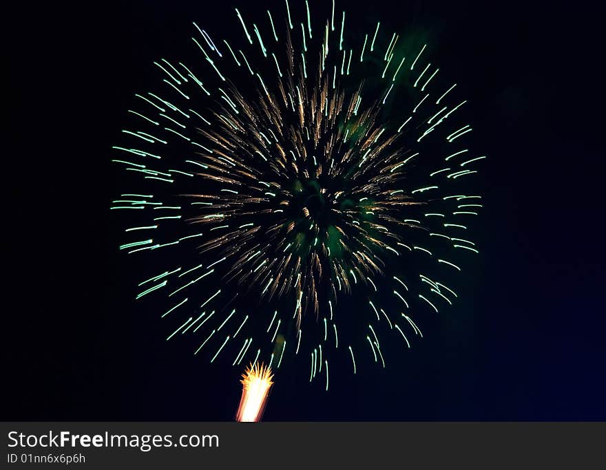 Fireworks in the night sky.