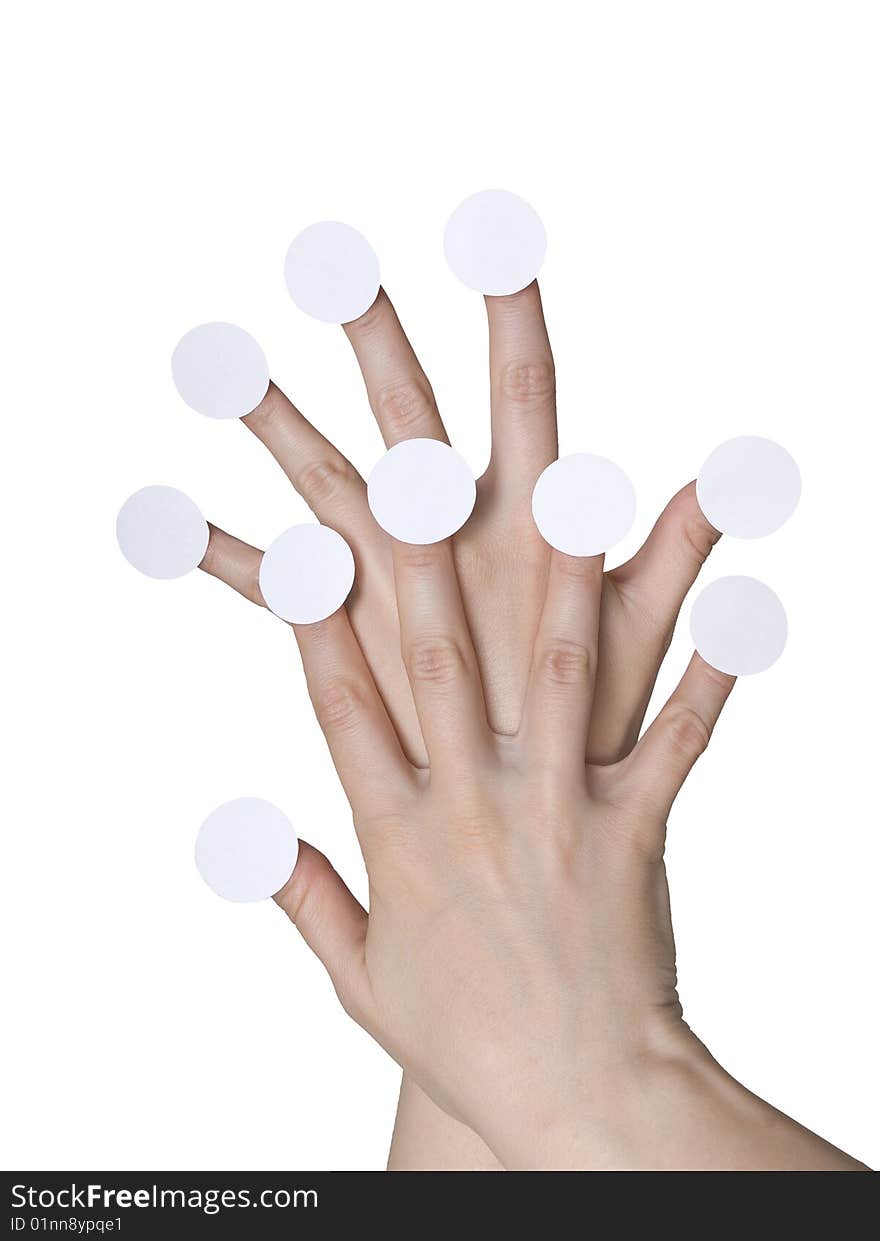 Hands With Round Paper On Fingers