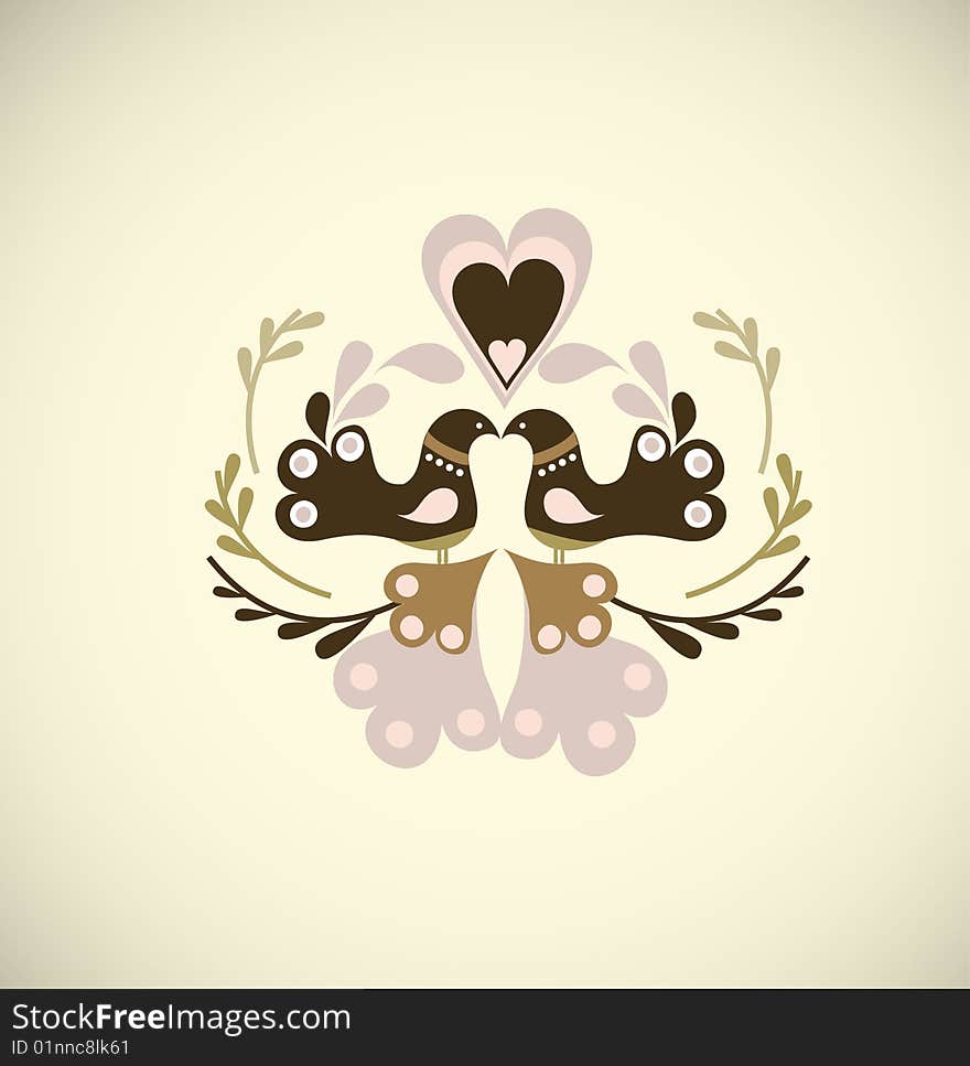 2 cute valentine's bird with floral decoration