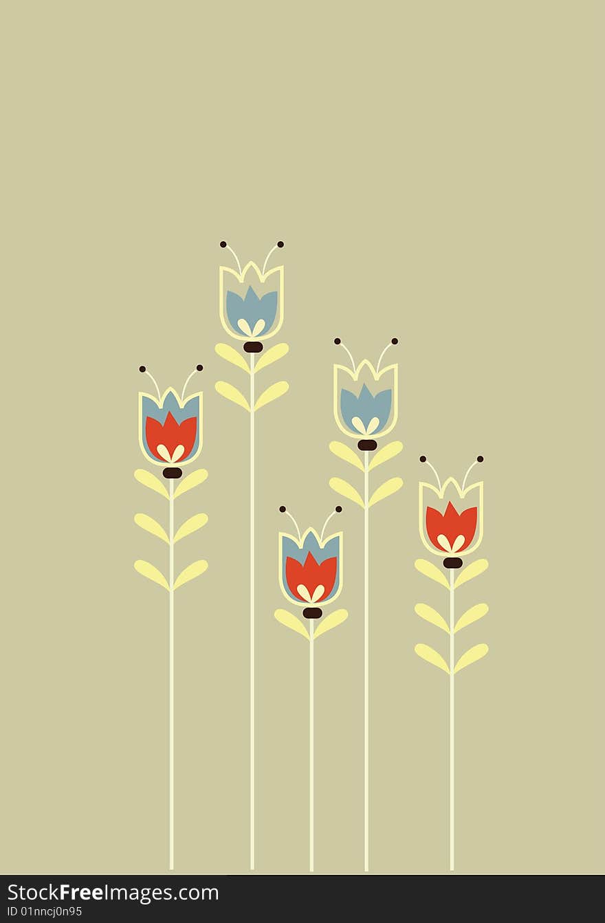 Simple blue and red tulip design for wallpaper