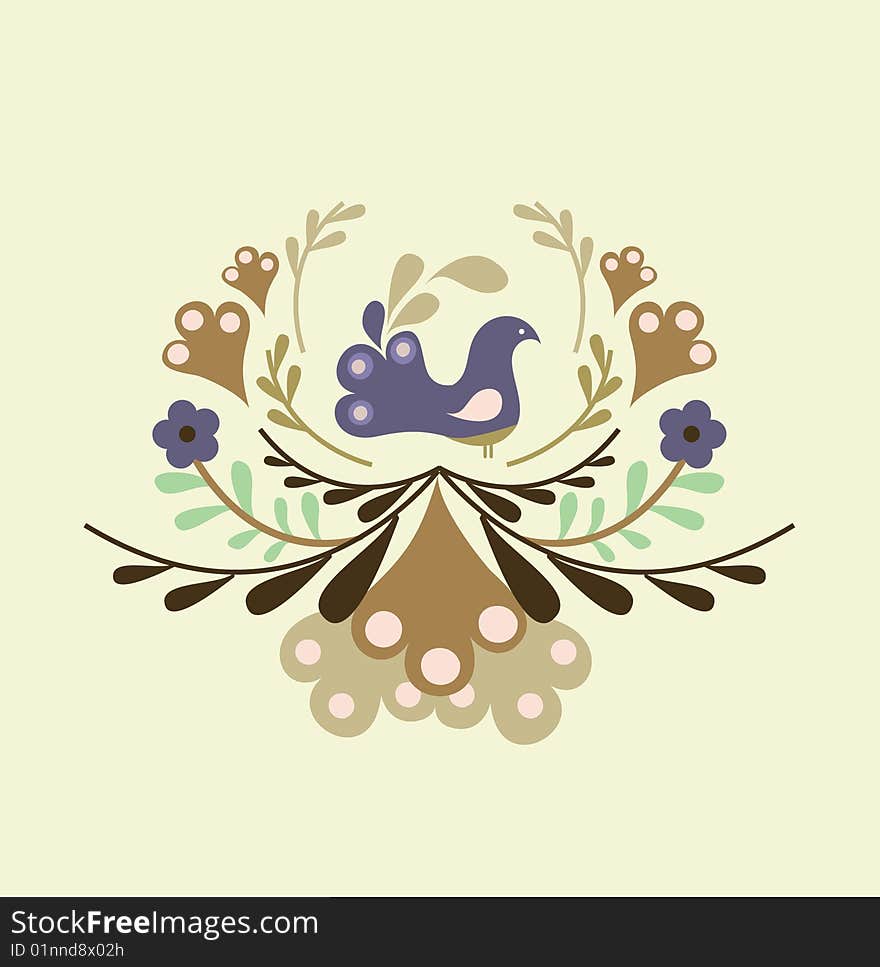 Sweet decorative bird with flower and leaves. Sweet decorative bird with flower and leaves