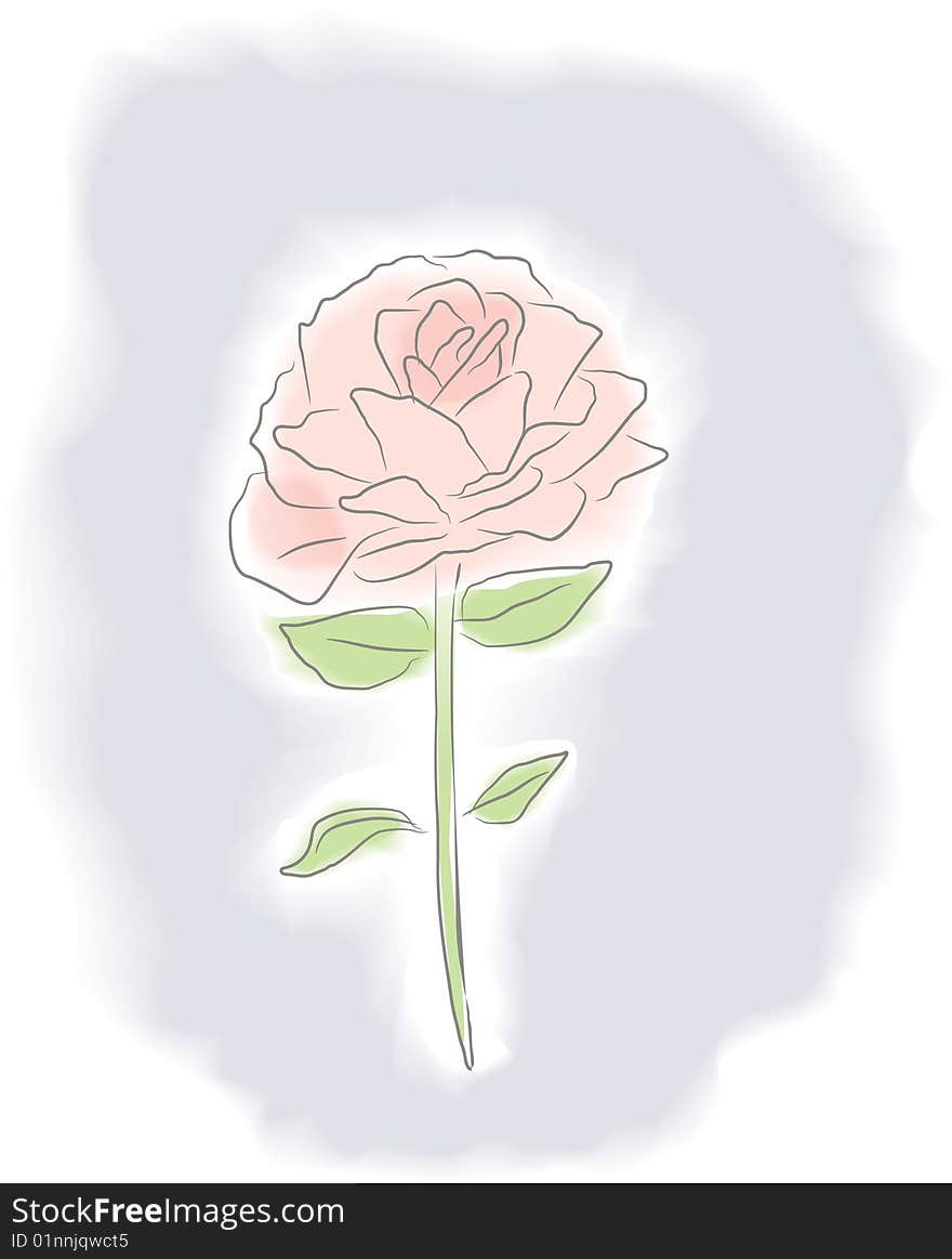 Illustration of a single rose in watercolor painting style. Illustration of a single rose in watercolor painting style