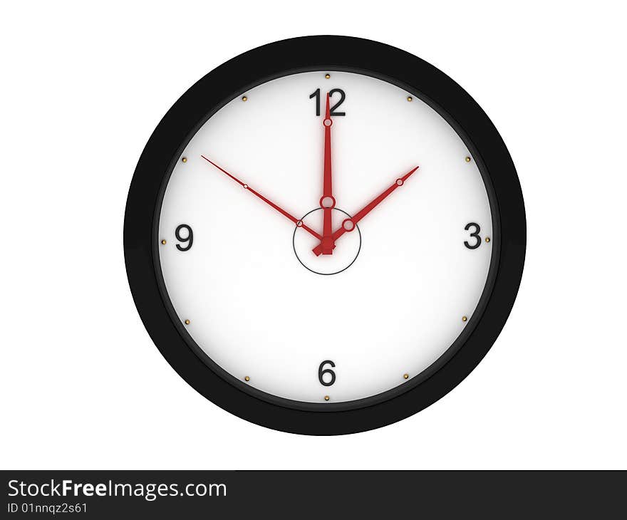 Front view of 3d wall clock on a white background. Front view of 3d wall clock on a white background