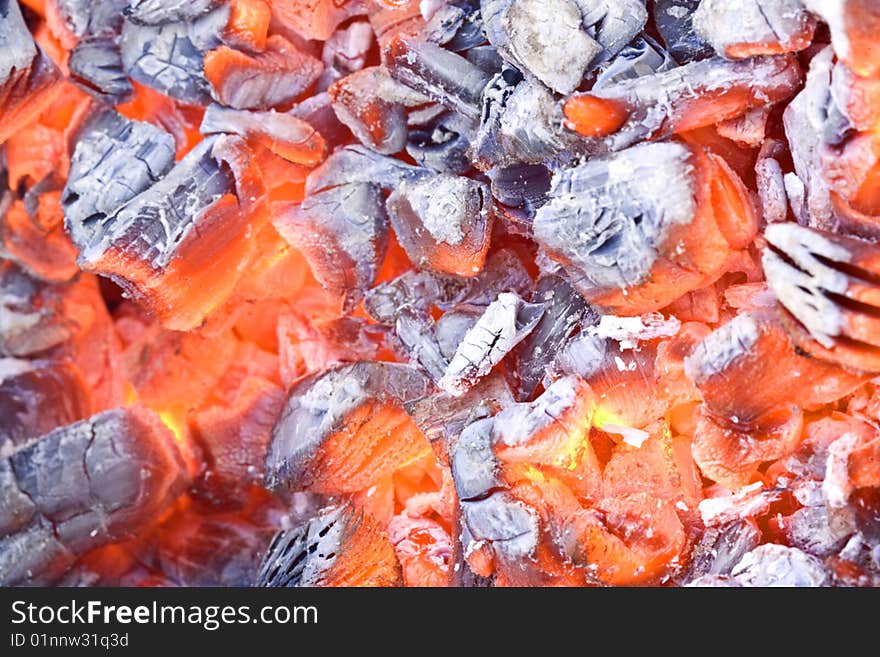 Macro shot of burning coal