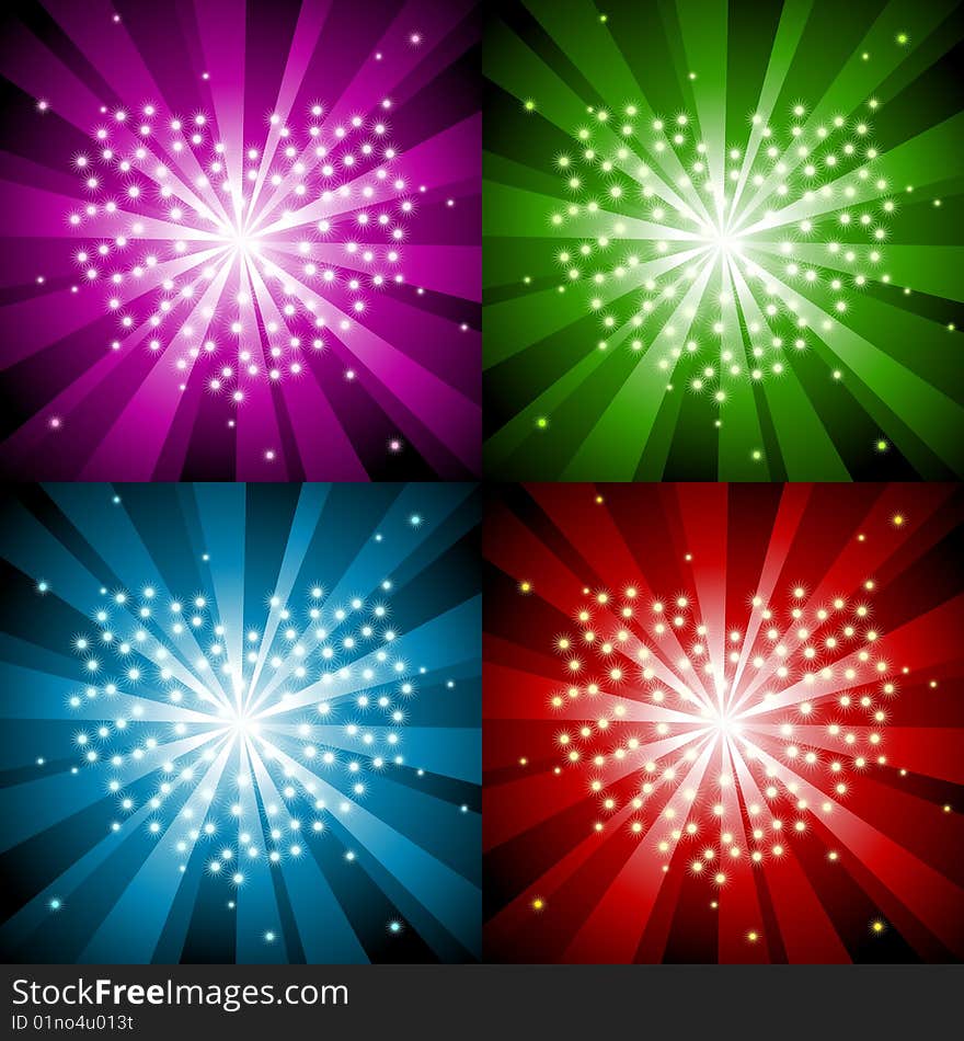 Sparkling Background With Heart In Four Colors