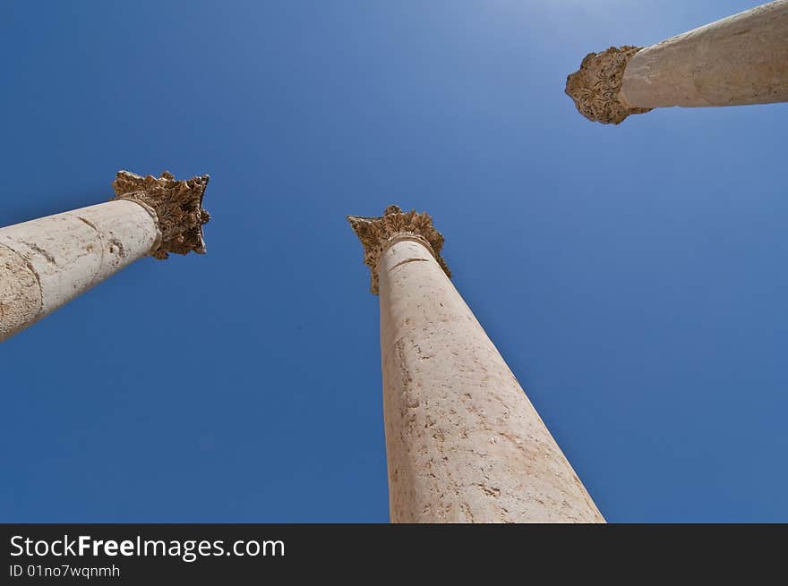 Ancient columns with blue sky