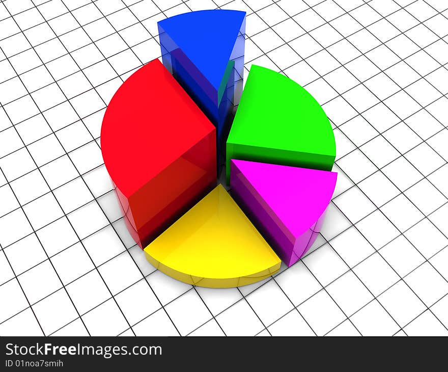 3d illustration of business pie diagram over grid and white background