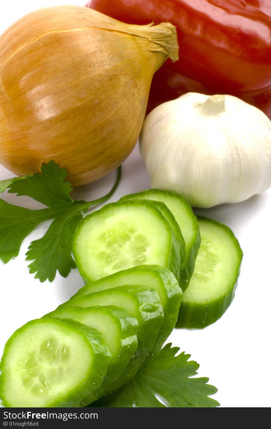 Fresh vegetables closeup on white background