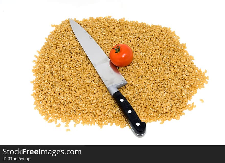 Kitchen tool and ingredients on a white background.