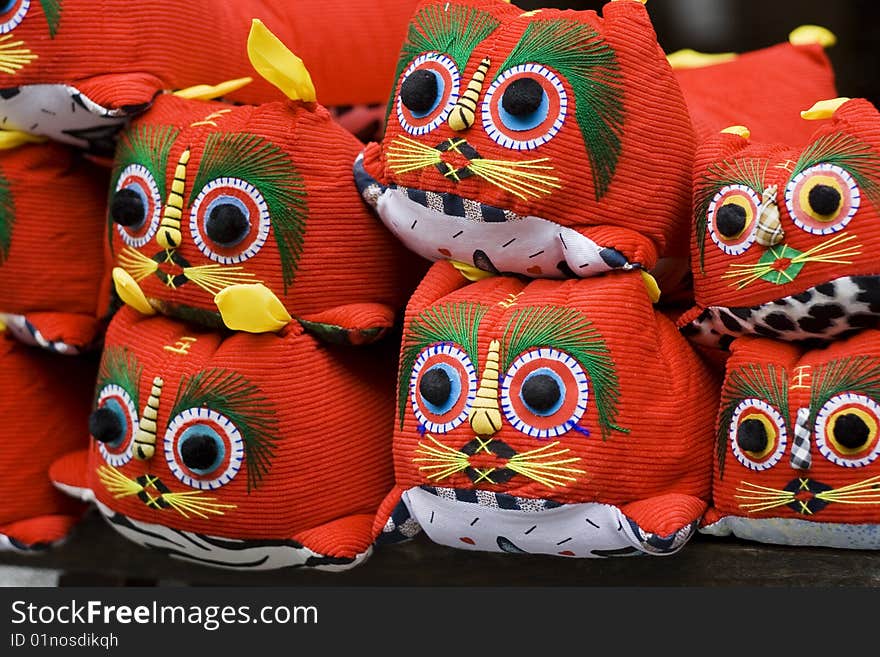 These 'homemade' soft toys were on sale in a street market.  It's a traditional Chinese soft toy and it's a tiger. These 'homemade' soft toys were on sale in a street market.  It's a traditional Chinese soft toy and it's a tiger