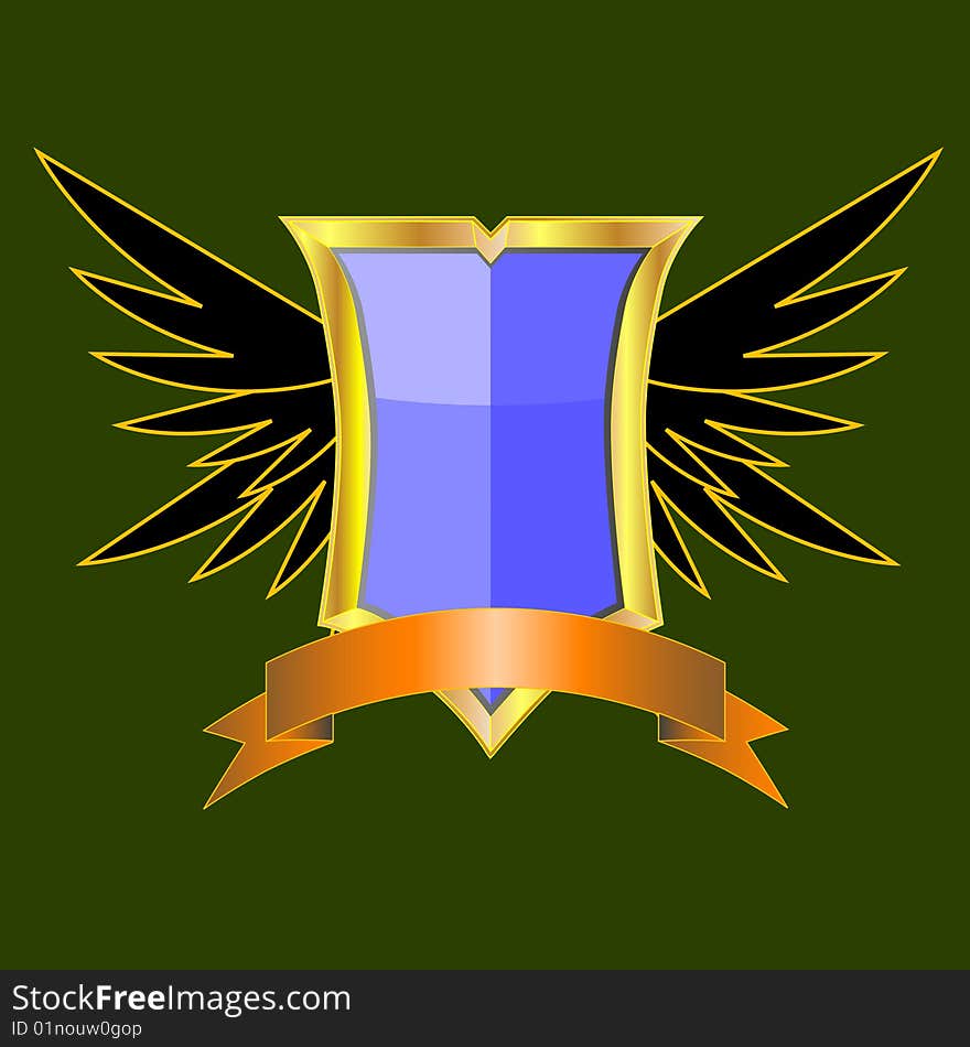 Shield design with banner and wings. Shield design with banner and wings