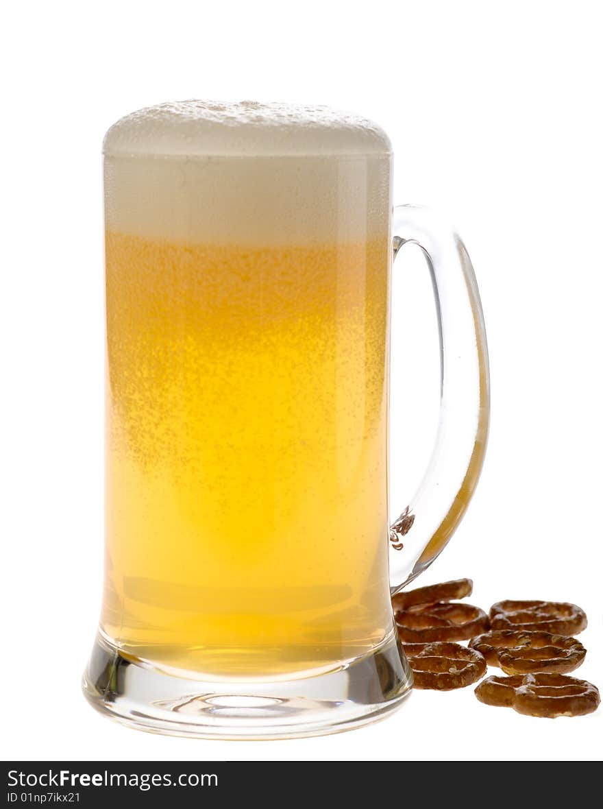 Beer mug with crunches. Isolated with clipping path