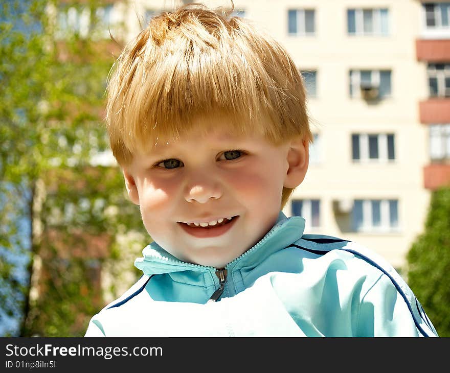 The boy on walk in the spring. The boy on walk in the spring