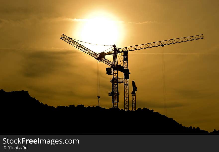 Cranes against the beautiful sky