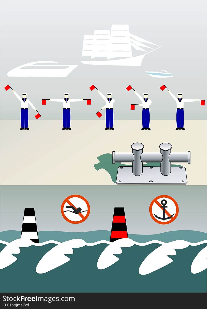 Port composition with different marine objects. Port composition with different marine objects.