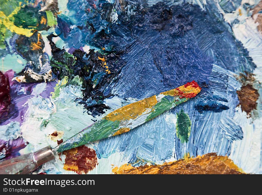 The background of the palette with  palette-knife