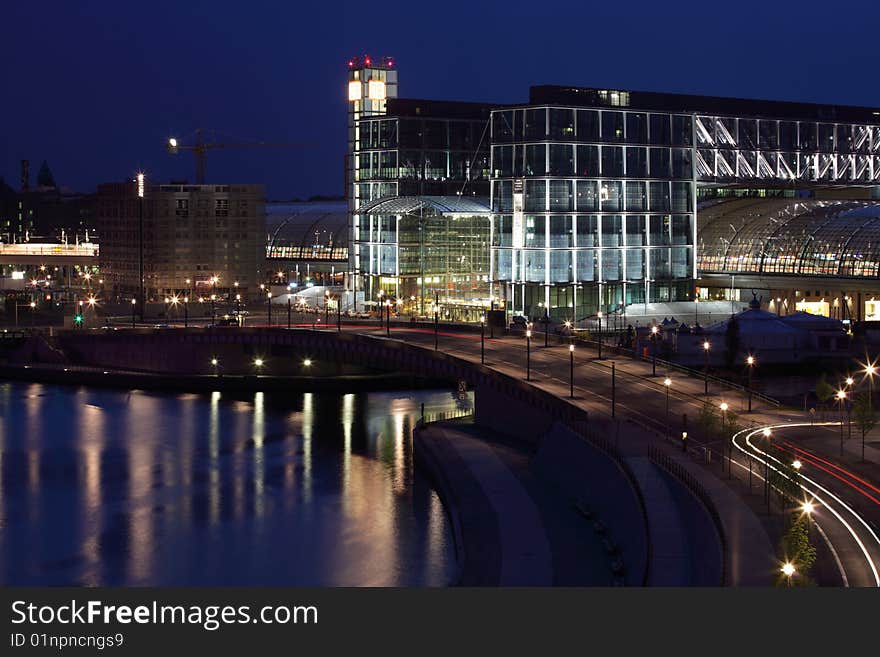 Train station at night in Berlin, Germany