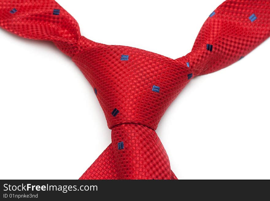 Red male tie, node, insulated on white background