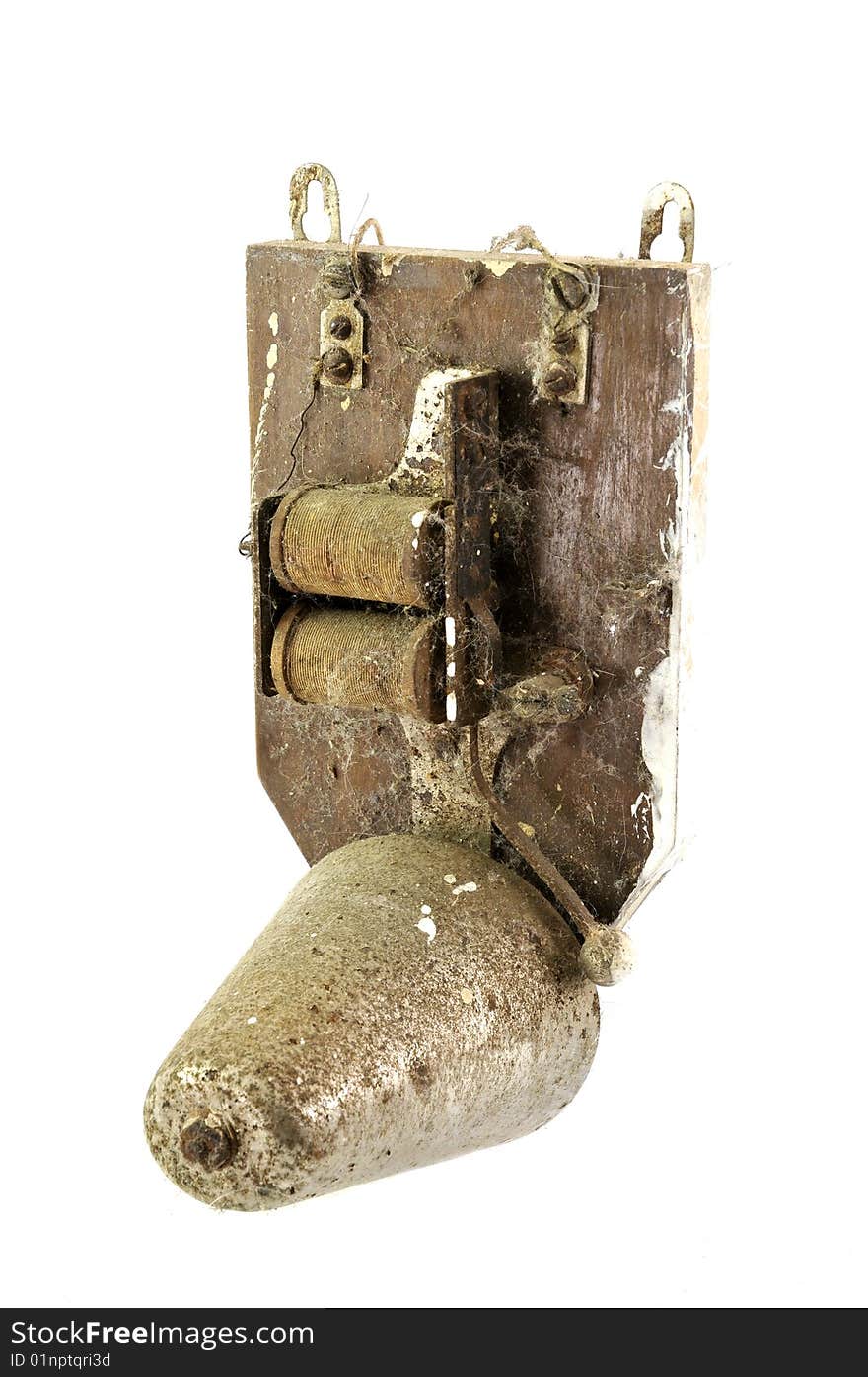 Old rusty electric bell isolated on a white background