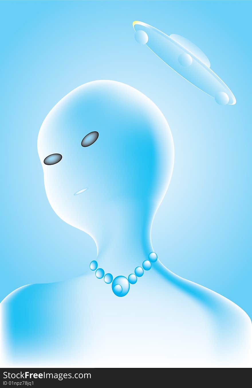 Vector illustration of blue alien and Unidentified flying object