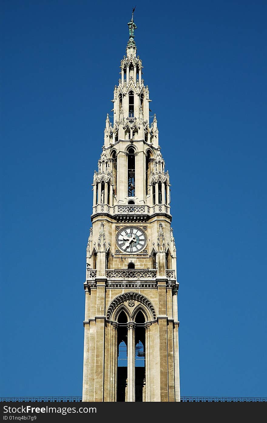 A church steeple in the clear blue sky