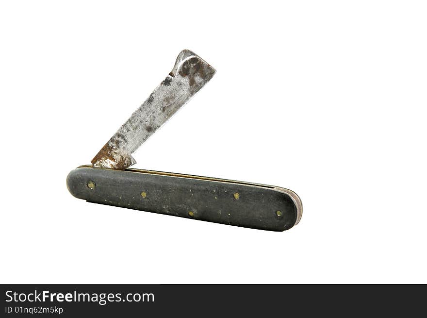 Old rusted pocket knife isolated on a white background. Old rusted pocket knife isolated on a white background