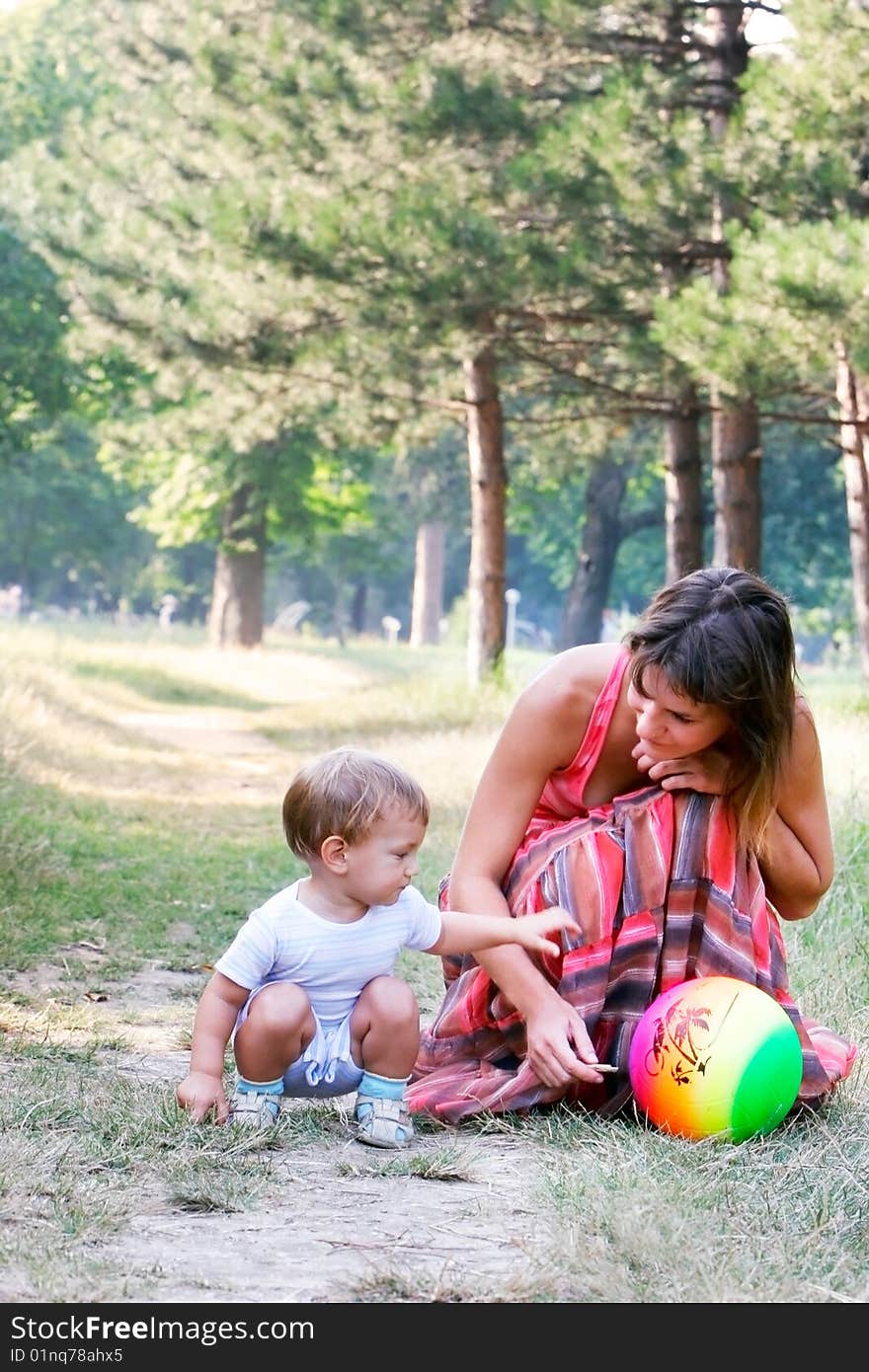 Mother and son outdoors portrait